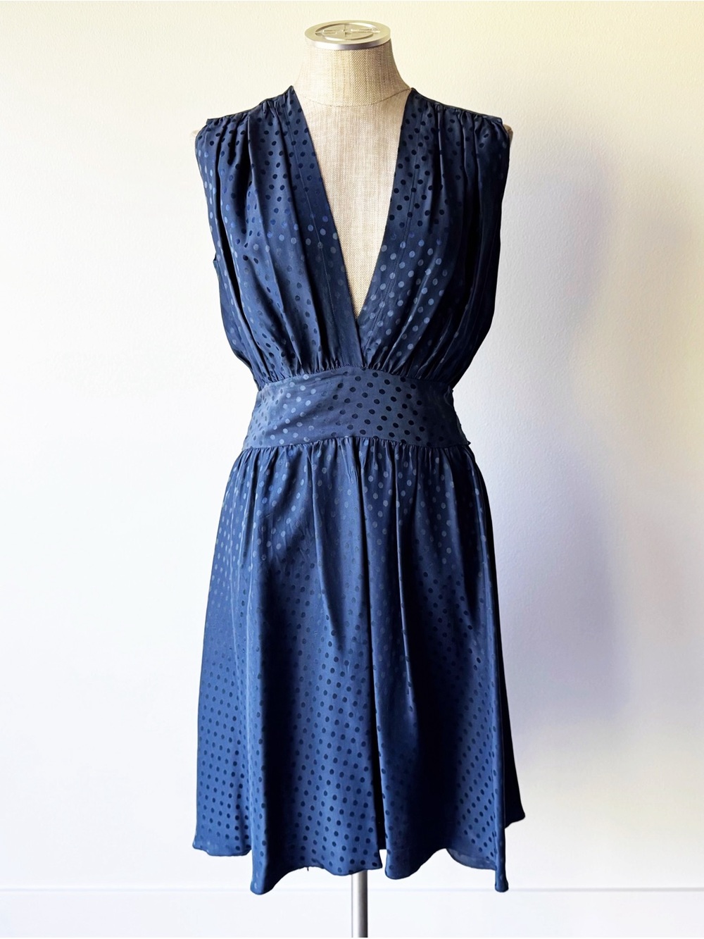 Balenciaga Navy Blue Polka-dot Silk Dress